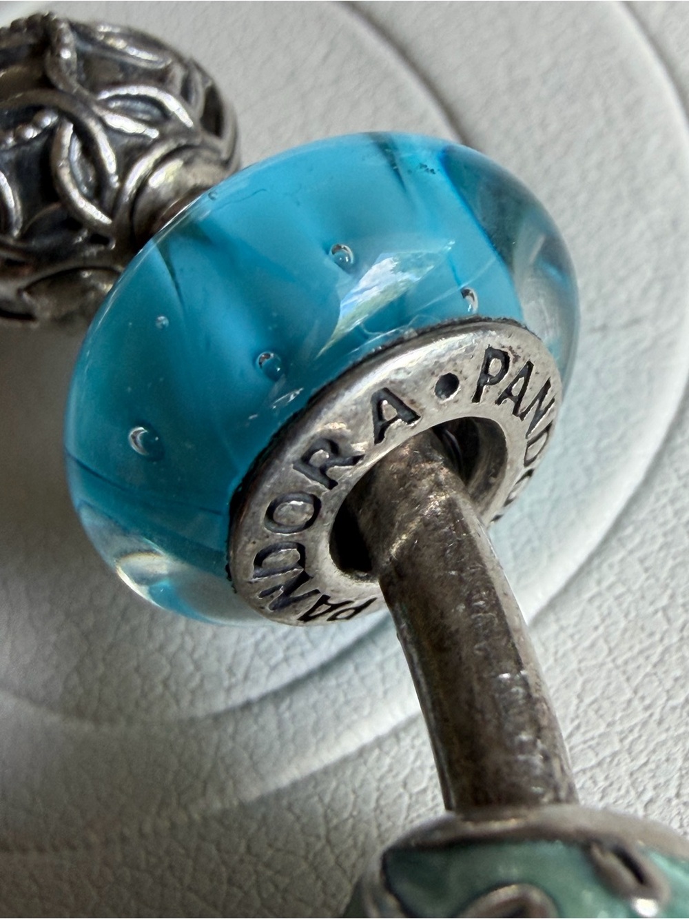 Authentic Pandora Retired Blue w/Bubbles Murano Charm